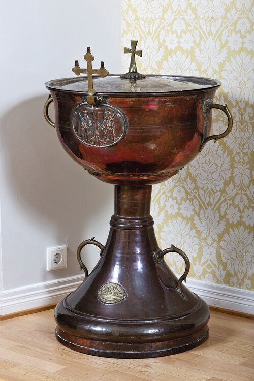 Baptismal font with lid