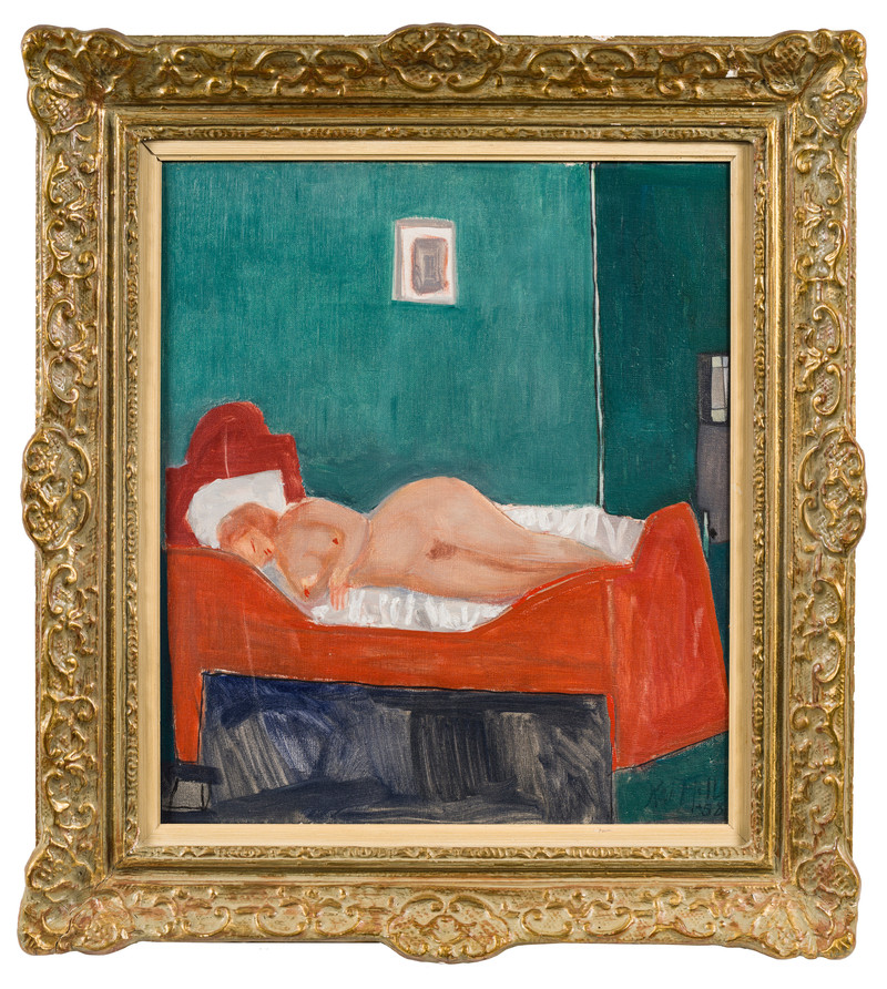Fjell, Kai (1907-1989), Liggende akt på seng 1958