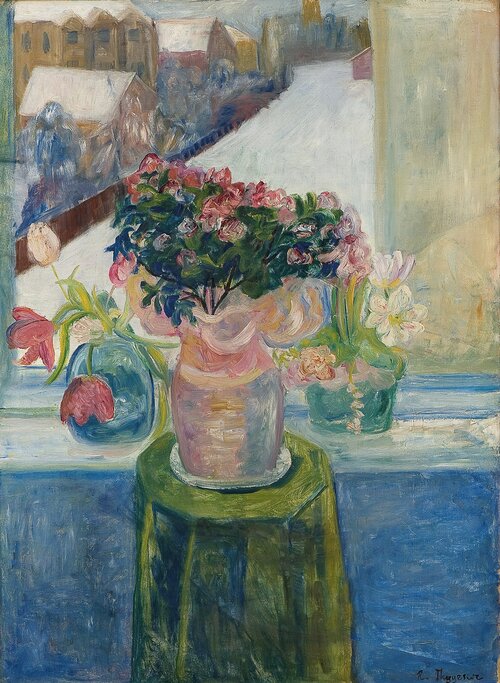 Still life with flowers by a window