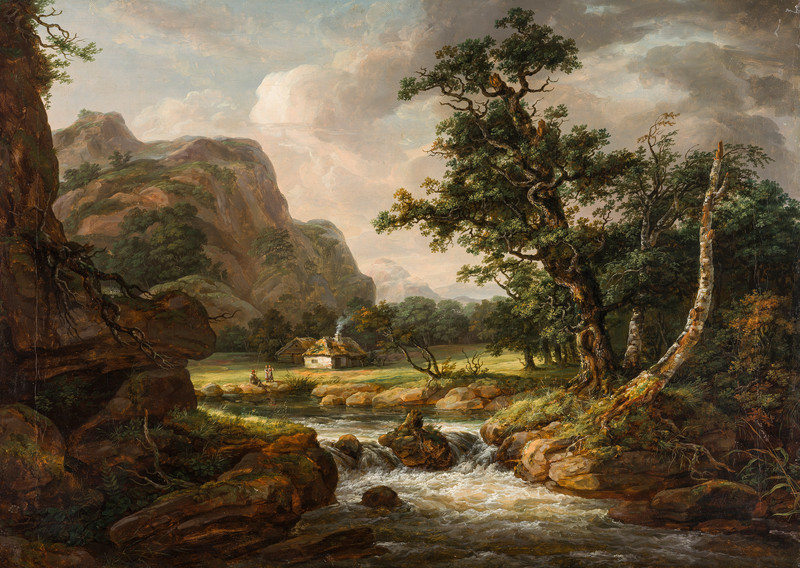 Nordisk landskap med et dødt bjerketre 1815