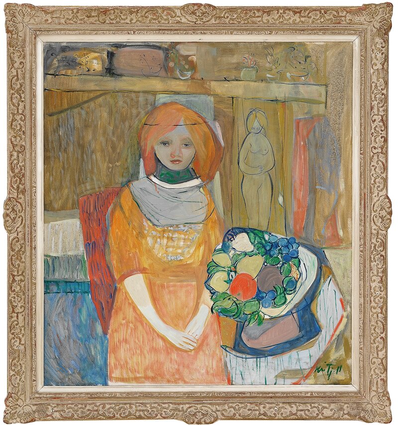 Young Woman and Fruit Arrangement