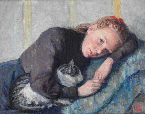 Ung kvinne med katt 1908