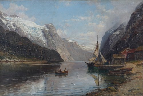 Fjordlandskap med folkeliv 1896