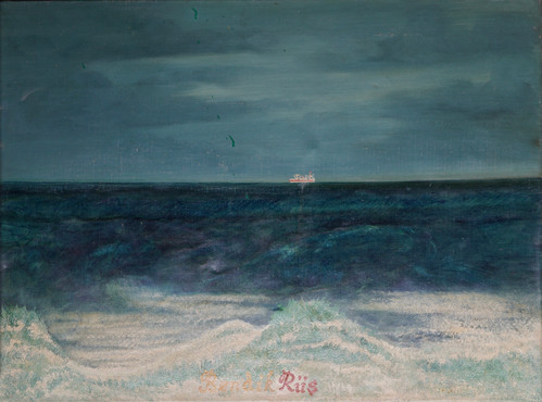 Riis, Bendik (1911-1988), Kystlandskap med båt