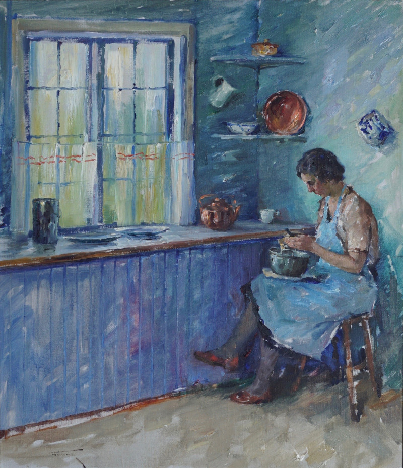 Frang, Thomas (1889-1968), Sitting Woman in a Kitchen, Peeling Potatoes*