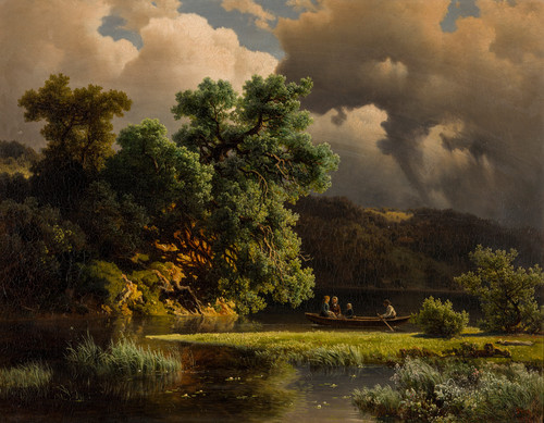 Landskap med mennesker i robåt 1856