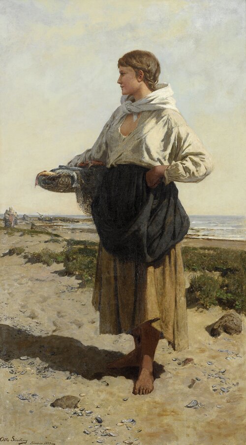 Fiskerjente på strand 1883