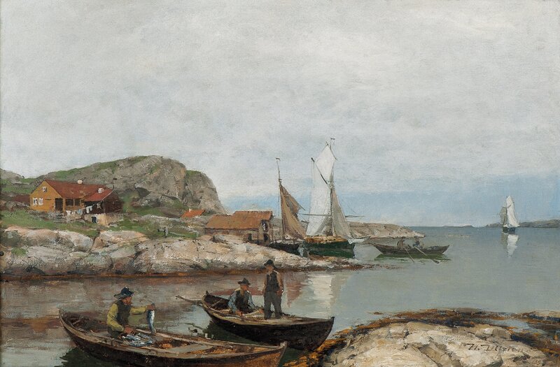 Fiskere i havn på Jæren 1885