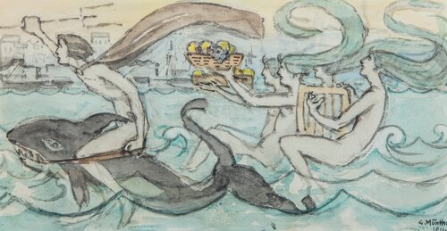 Neptun ridende på delfin med nereider 1911