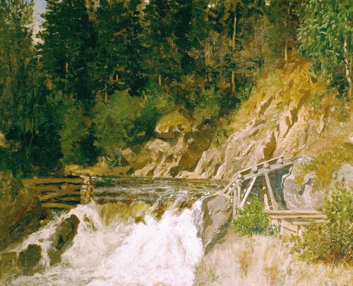 Skogsparti med fossefall 1873