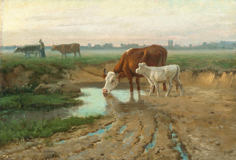 Landscape with cows and a cowgirl 1882