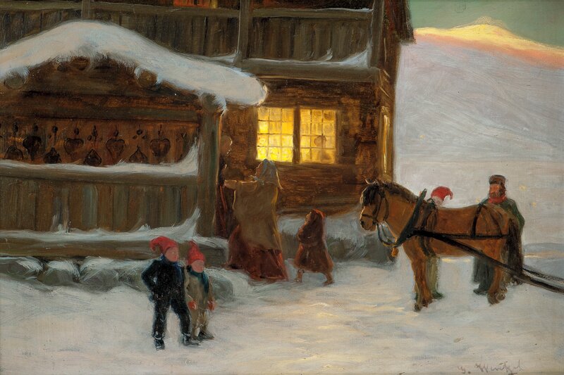 Mountain Farm with People, Winter
