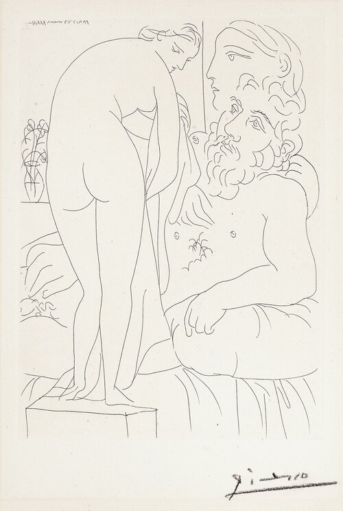 Sculptor resting in front of a Nude with a drapery / Le repos du Sculpteur devant un Nu à la Draperie