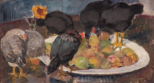 Høner og fruktfat 1907