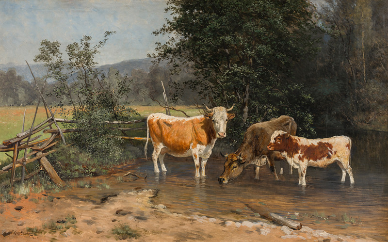 Cows at the watering Pond 1880