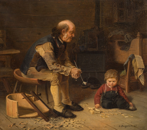 Bergslien, Knud (1827-1908), Interiør med to generasjoner 1867