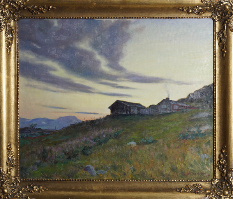 Stenersen, Gudmund (1863-1934), Fjelllandskap med hytte 1917