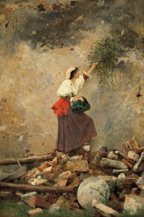 Kvinne som plukker blomster 1879