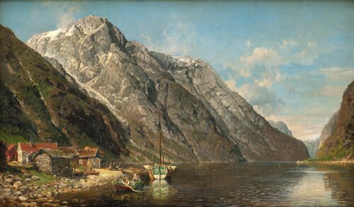 Fjordlandskap med folkeliv 1888