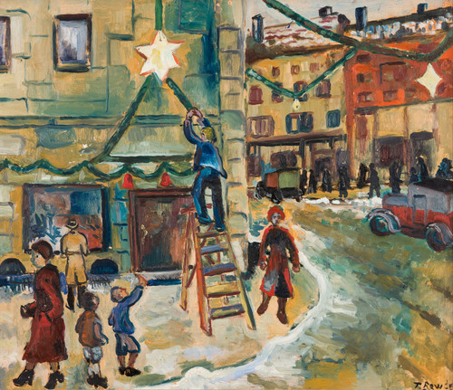 City Street Decorated for Christmas 1931