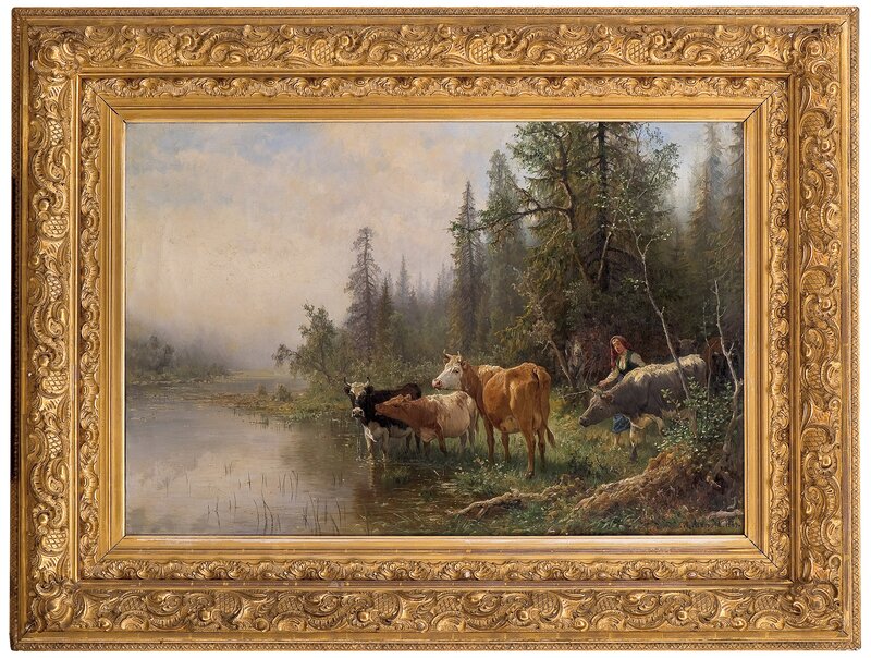 Norwegian forest landscape with cows 1889