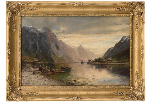 Fjord on the West Coast with people 1891