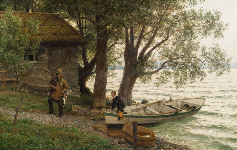 Gude, Hans Fredrik (1825-1903), Landingsstedet i dikteren Victor von Scheffels hage ved Seehalde, Bodensee 1893