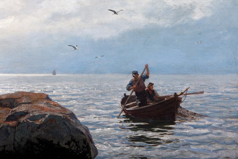 Strandstener, kystlandskap med fiskere 1893