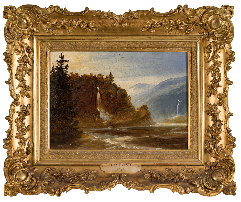 Balke, Peder (1804-1887), Landskap med fjord og foss 1848