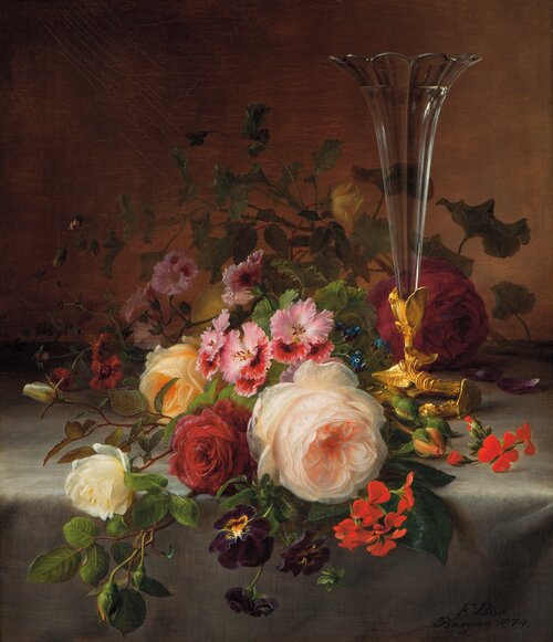 Oppstilling med vase og blomster 1874
