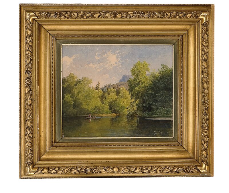 Summer landscape with a man in a rowing boat