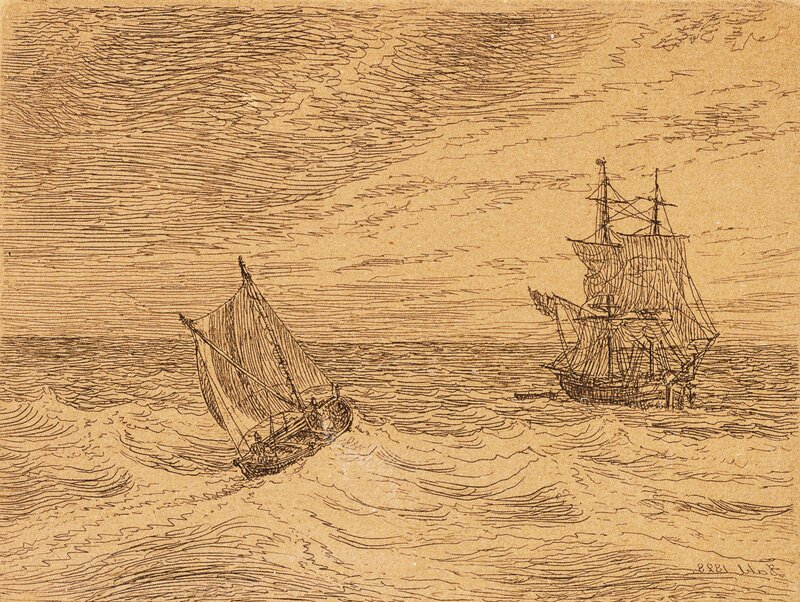 Brigg og losbåt 1828