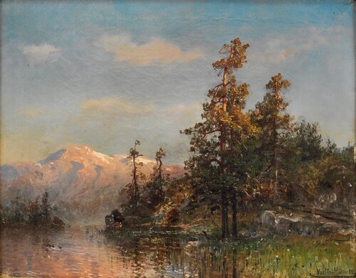 Skogslandskap med innsjø 1888