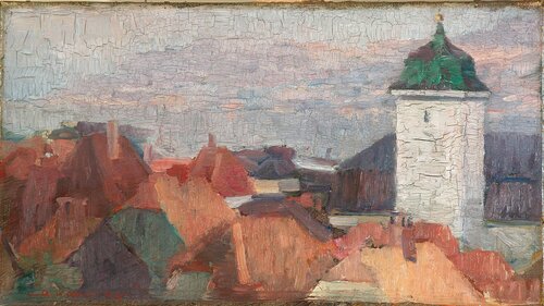 Nykirkens tårn og hustak, Bergen 1906