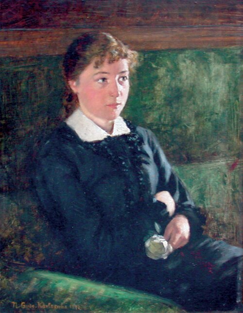 Sittende kvinne med rose 1877