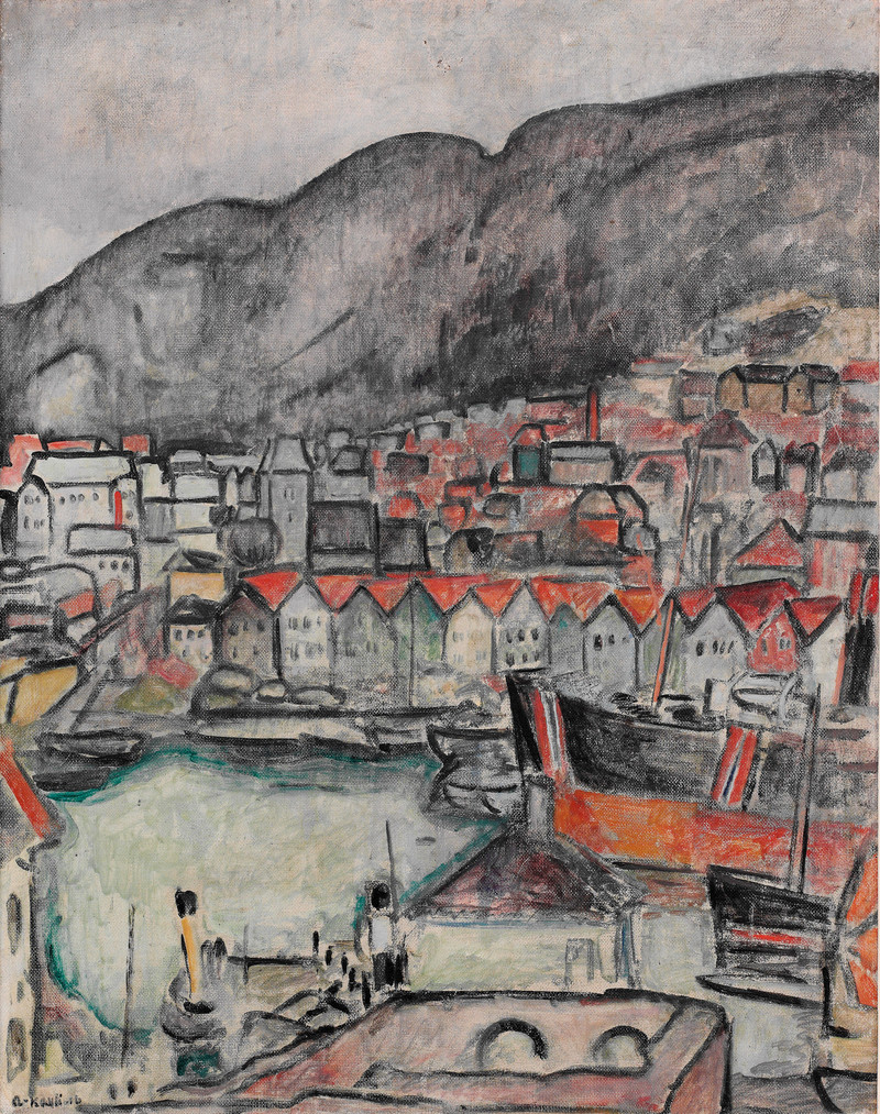 Kavli, Arne (1878-1970), Fra Vågen i Bergen med Bryggen 1916