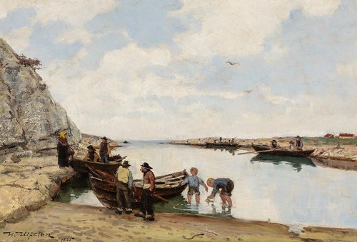 Folkeliv ved strand 1885