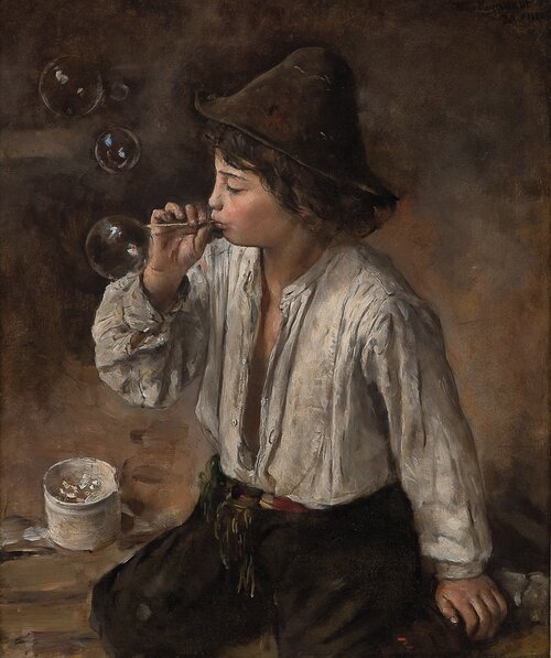 Gutt som blåser såpebobler 1882