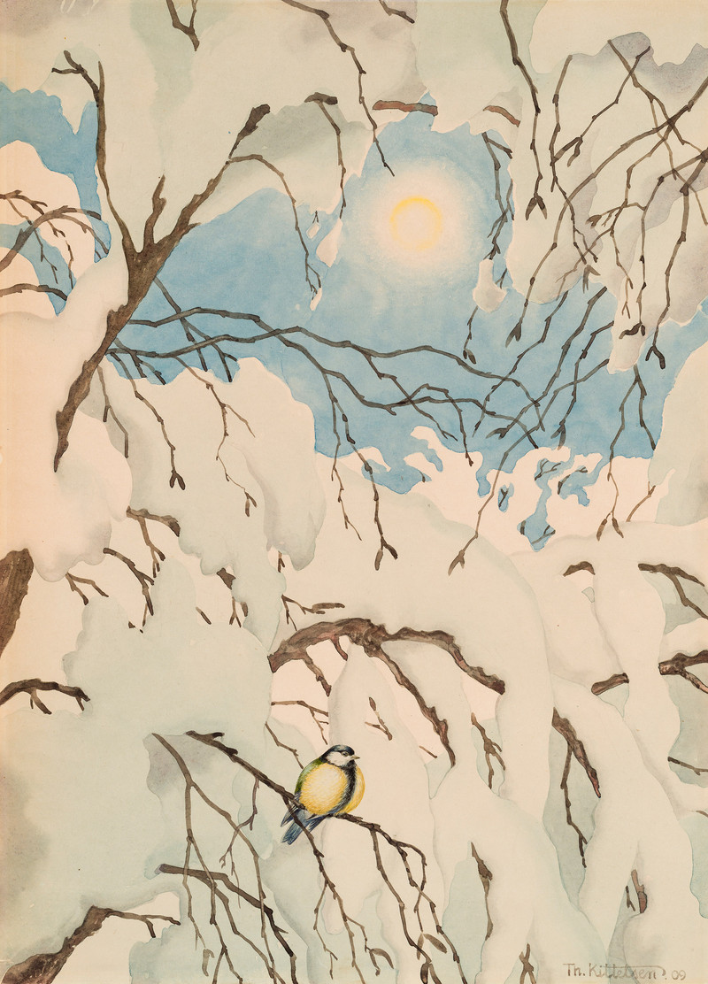 Kittelsen, Theodor (1857-1914), Kjøttmeis (Blåmeis) 1909