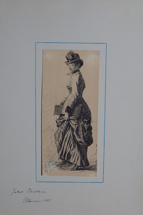 Spaserende dame, München 1885/Ukjent kunstner: Tre putti