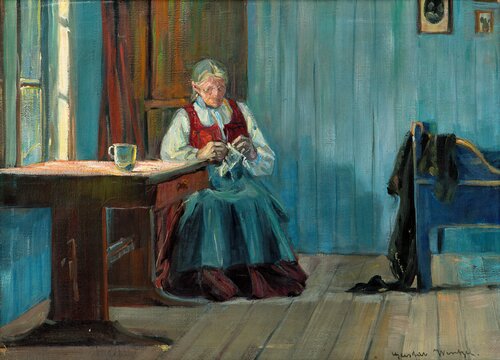 Knitting Woman in Interior