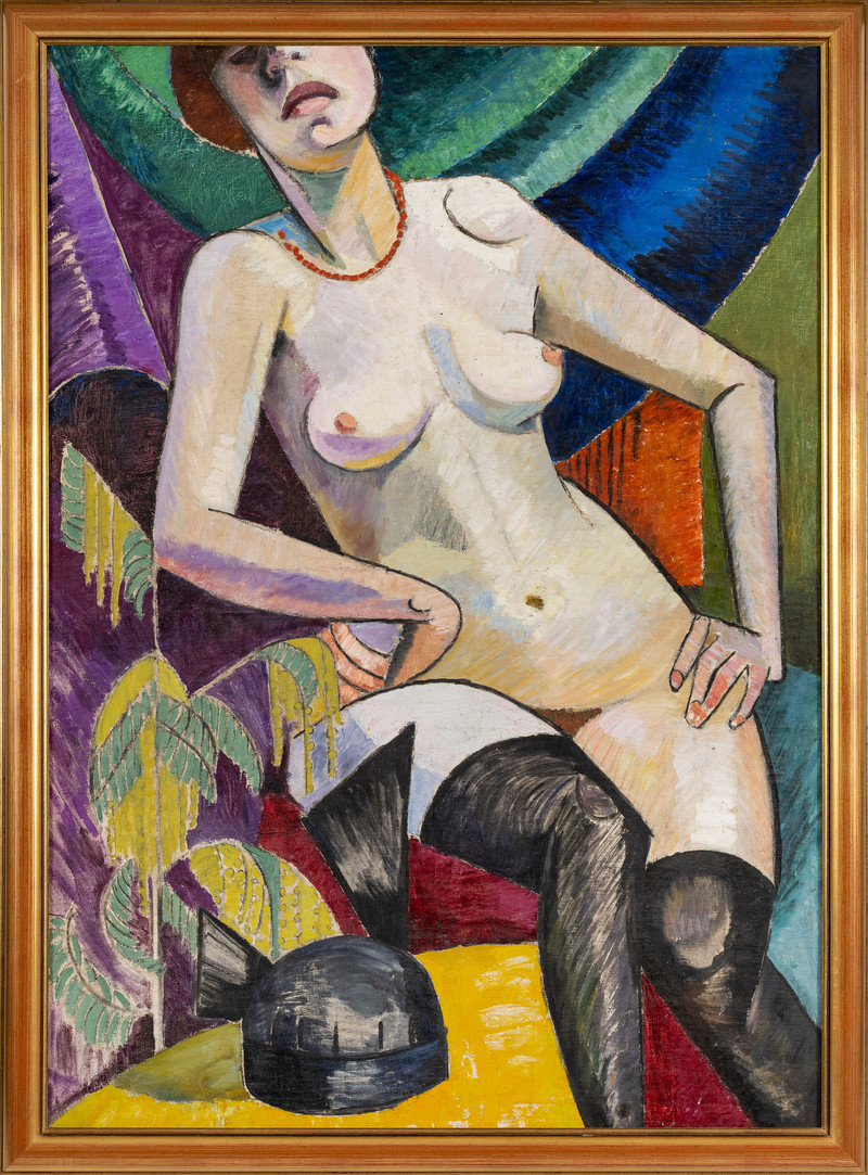 Lærum, Borghild Røed (1877-1959), Kvinneakt med sorte strømper 1913-14