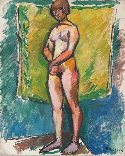 Standing nude with yellow cloth