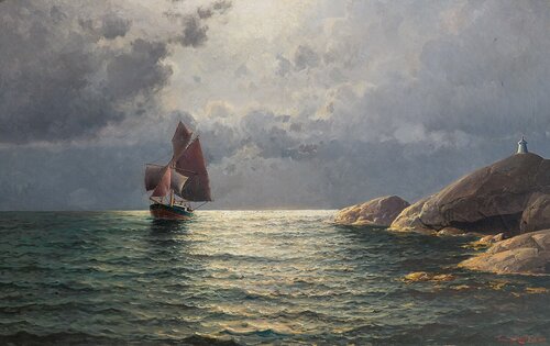 Sailing ship by the shore