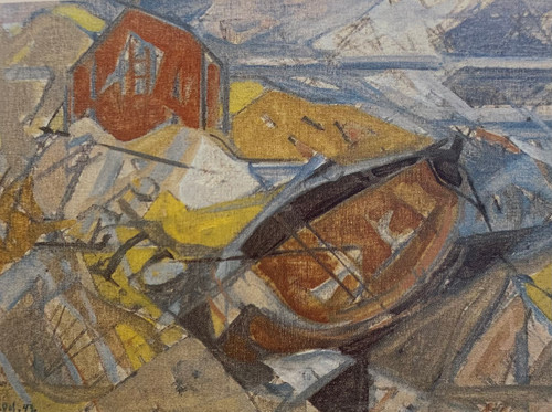 Hus og båt i fjordlandskap 1943