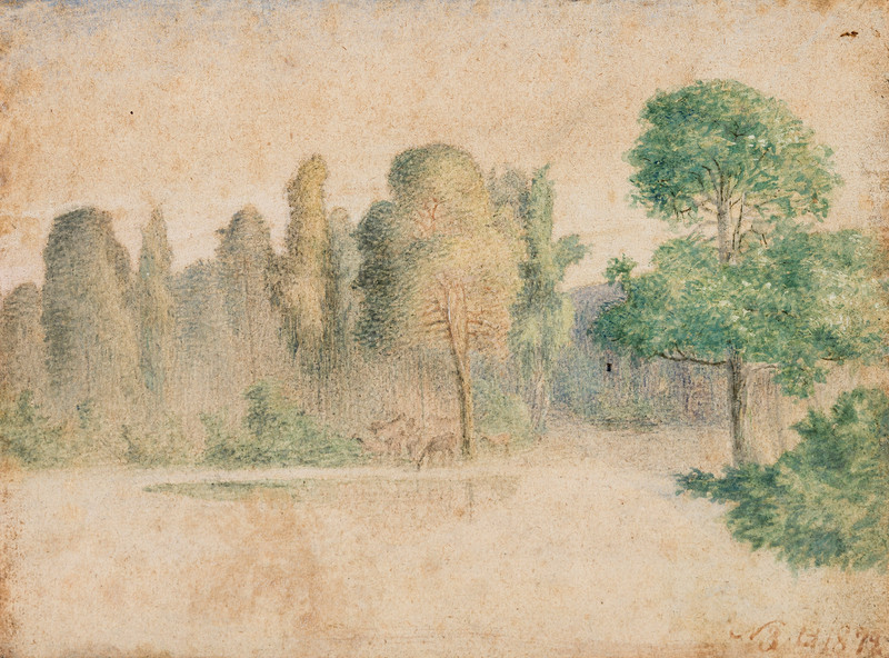 Løvskog med gressende dyr 1872