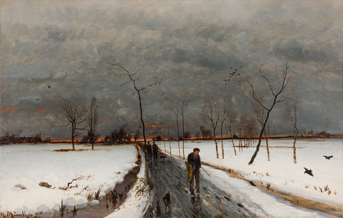 Vinterlandskap med folkeliv, aftenstemning 1873