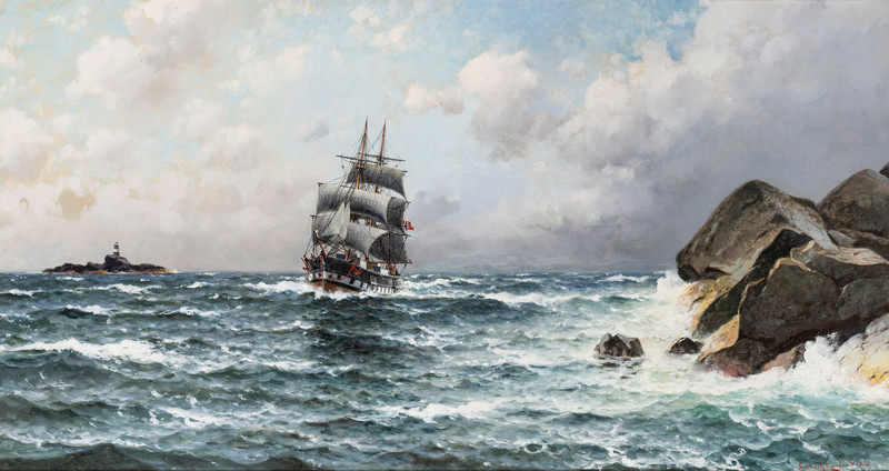 Haaland, Lauritz (1855-1938), Seilskute ved klipper 1914