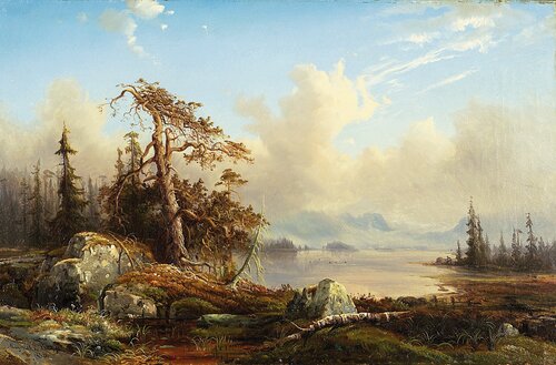 Urskog med jeger 1858