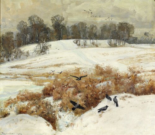 Vinterlandskap med kråker på et jorde 1906